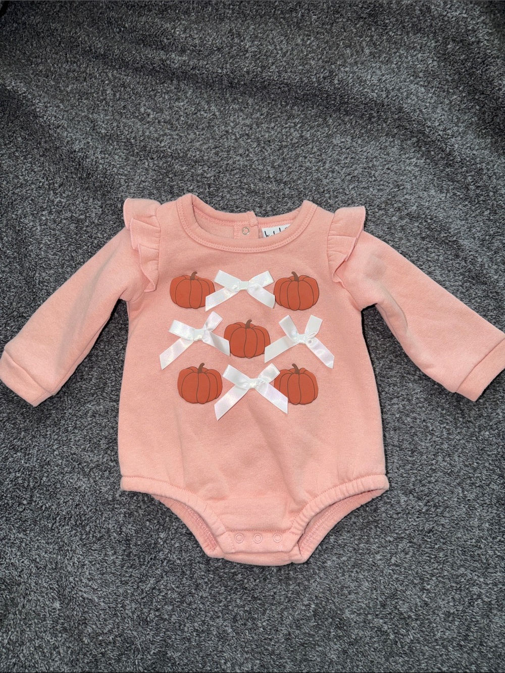 Nicole Miller Pink Pumpkin Bow Long-Sleeve One-Piece Bodysuit